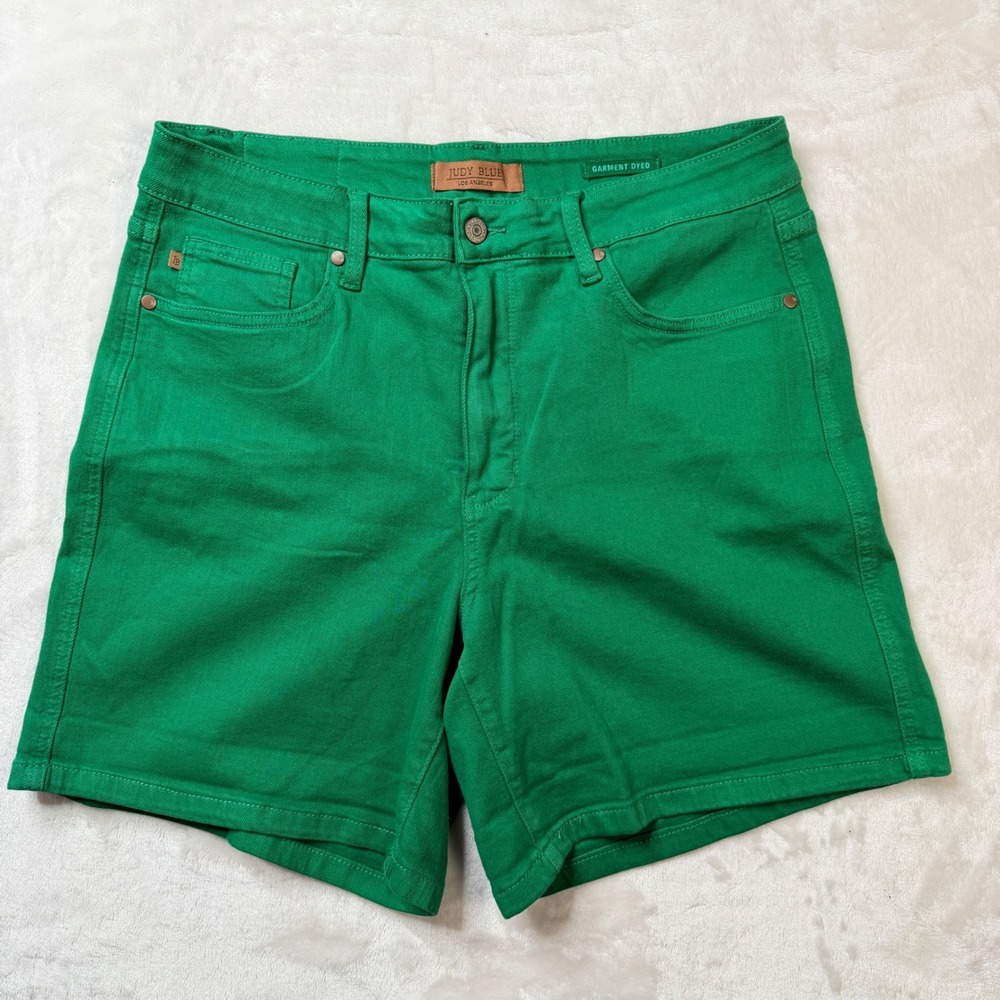 Judy Blue Kelly Green Tummy Control Denim Shorts 1XL High Rise Stretchy